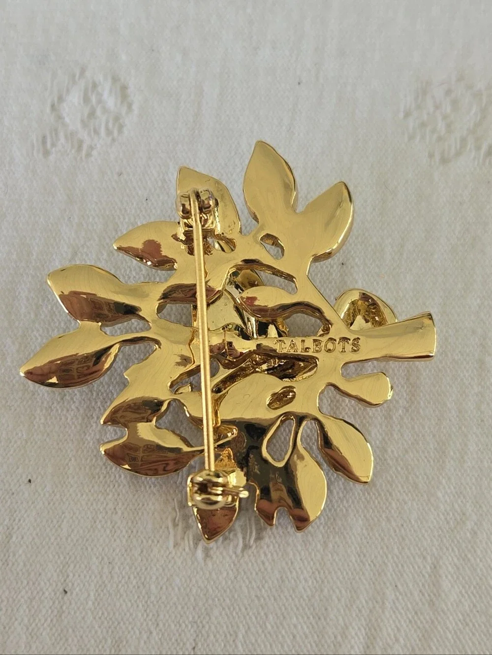 Talbots Gold and Green Crystal Dove Brooch